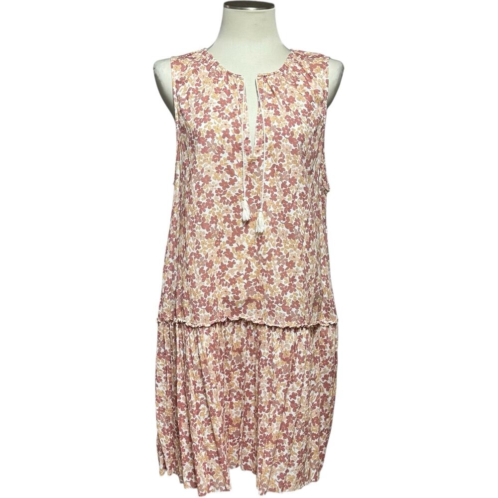Faherty Mira Organic Cotton Drop Waist Dress Mauve Tan Beige Figueroa Floral XL